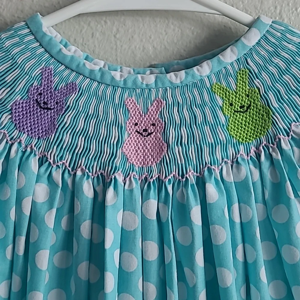 Lolly Wolly Blue Polka Dot Kids Vintage Style Easter Dress Size 6